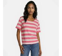 Striped Linen Crew Neck Short Sleeve T-Shirt Ivory/Pink Striped