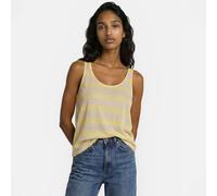 Striped Linen Crew Neck Wide Strap Vest Top yellow/white striped