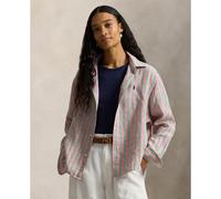 Striped Linen Shirt with Long Sleeves Rayé Vert/Rose