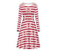 Striped Long Sleeve Midi Dress Casual A Line Vintage Dress Swing Round Neck