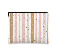 Striped Makeup Bag, Peach and Gold Star Pattern Cosmetic Travel Pouch for Women, Portable Small Canvas Zipper Organizer, Everyday Toiletry Bag, Peach, 7x9 Inch, Stars