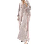 Striped Maxi Dresses for Women Cotton Linen Shirt Dress Italian Kaftan Long Dress Button Down Oversized Beach Dresses Summer Loose Casual Holiday Dresses Lapel Long Sleeve Tunic Dresses Pink