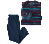 Striped Microfleece Ribbed Neck Long Pyjama Set Atlas for Men Mid Navy XXL