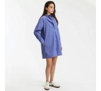 Striped Mini Shirt Dress with Long Sleeves blue striped