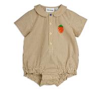 Striped organic cotton poplin romper Brown 4/9 months