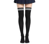 Striped Over Knee Thigh High Long Socks,Thigh Highs Stockings,Over Knee Womens,Over The Knee Socks,Black for Women,Extra Thin Stripes Tube Tights Casual Boot for Ladies Girls Daily Wear Cosplay