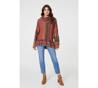Izabel London Striped Oversized Frill Roll Neck Jumper for Women UK with Long Sleeves, Drop Shoulders & Frills. Orange