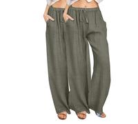 Striped Pants Travel Trousers for Womens UK White Pants Petite Linen Loungepants Womens Summer Wide Leg Pant Cropped Linen Trousers