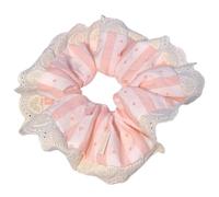 Striped Pattern Hair Scrunchies With Lace Trim Decals Elastic Rope Spring Camping Ponytail Holder Girl
