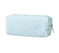 Striped Pencil Case | Seersucker Fabric Pencil Case | Simple Embroidered Stationery Bag with Zipper | Large Capacity Aesthetic Stationery Organizer Pouch E-ssentials for Student
