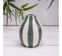 Striped Pink Green & White Ceramic Vase (16701) - Green