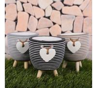 Striped Planter Decoration 90mm X 120mm -Black/brown/grey