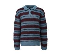 Striped Polo Collar Knit Sweater QS Relaxed Fit Turquoise 2XL
