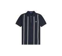 Fred Perry Mens Vertical Stripe Zip Neck Polo Shirt - Colour: 608 Navy - Size: Medium