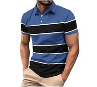 Striped Polo Shirts for Adult Men's Clearance Short Sleeve Button Up T-Shirt Lapel Collar Color Block Golf Tops Summer Casual Classic Outfits Regular Fit Work Business Formal Tees Plus Size S-XXL