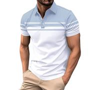 Striped Polo Shirts for Men Fashion Color Block Golf Tops Short Sleeve Button Down Athletic Gym Shirt Lightweight Tee Camisas Polo Hombre(Blue, L)