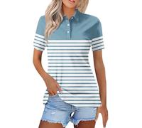 Striped Polo Shirts for Women UK Regular Fit Summer Short Sleeve Casual Quarter-Button Sport Golf Tennis T-Shirts Novelty Color Block Patchwork School Uniforms Workout Clothes
