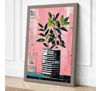 Striped Potted Plant Canvas Wall Art Print 18x12 Inch