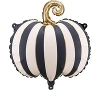 Striped Pumpkin Foil Balloon, Black and White, 39 x 38 cm, with Gold Stem