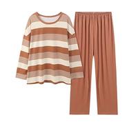 Striped Pyjamas Set Women | Cotton Pyjamas Women Set Suit Comfortable Crew Neck Tops Stretchy Bottoms rmal Sleepwear Slouchy Loungewear Long Sleeved Nightie Gradient Pure Color Casual Homewear