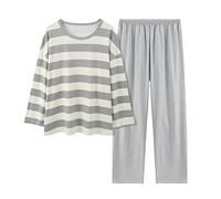 Striped Pyjamas Set Women | Cotton Pyjamas Women Set Suit Comfortable Crew Neck Tops Stretchy Bottoms rmal Sleepwear Slouchy Loungewear Long Sleeved Nightie Gradient Pure Color Casual Homewear