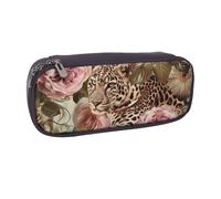 Striped Rose and Leopard Printed Pu Leather Pencil Case Box Flip Pen Bag and Makeup Cosmetic Holder for Girls Boys School Students