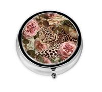 Striped Rose and Leopard Printed Round Pill Organizer with 3 Compartments, Portable Mini Pill Box Pill Case for Medicine, Vitamin, Fish Oil, Supplements