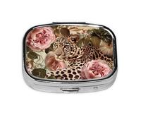 Striped Rose and Leopard Printed Square Pill Organizer with 2 Compartments, Portable Mini Pill Box Pill Case for Medicine, Vitamin, Fish Oil, Supplements