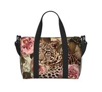 Striped Rose and Leopard Printed Travel Bag Duffle Bag for Men Women, Large Water Resistant Gym Bag Weekend Holdall Bag with Shoulder Strap