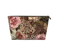 Striped Rose and Leopard Printed Travel Cosmetic Bags with Gold Zipper Makeup Organizer Cosmetic Case Toiletry Bag for Women Mom Girls