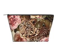 Striped Rose and Leopard Printed Travel Makeup Bag Trapeze Cosmetic Bag Makeup Case Toiletry Bag Organiser for Women