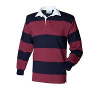 Striped Rugby Shirt Mens Long Sleeve Sewn Stripe Sports Polo 100% Cotton
