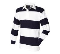 Striped Rugby Shirt Mens Long Sleeve Sewn Stripe Sports Polo 100% Cotton