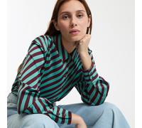 Striped Satin Shirt with Long Sleeves Green stripe / red
