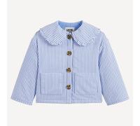 Striped Seersucker Ruffled Peter Pan Collar Jacket Blue Striped/Ecru