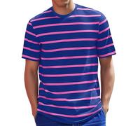 Striped Shirts for Men Short Sleeve Button Down Summer Casual T-Shirts Beach Big and Tall Trendy Crewneck Cruise Shirt A-Blue