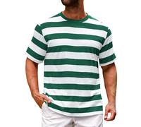 Striped Shirts for Men Short Sleeve Casual Tees Lightweight Breathable Stylish Basic Stripes Printed T Shirts Mens Summer Comfy Daily Loose Fit Tops Crewneck Classic Tshirt T-Shirt Tee Green