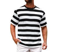 Striped Shirts for Men Short Sleeve Casual Tees Lightweight Breathable Stylish Basic Stripes Printed T Shirts Mens Summer Comfy Daily Loose Fit Tops Crewneck Classic Tshirt T-Shirt Tee Black