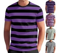 Striped Shirts for Men Short Sleeve Crewneck T-Shirt Horizontal Stripe Shirt Fashion Classic Tops Basic Tees Bouses Playeras Manga Larga para Hombre(Pink, XL)