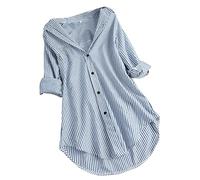 Striped Shirts for Women UK,Red and White Striped Button up Shirts Cuffed Sleeves Loose Fit Blouse Roll Up V Neck Casual Summer Tee Tops Ladies Tunic Blouses for Work Office Plus Size 20-22