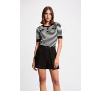 Striped Short Sleeve Crew Neck Jumper Black Striped/White