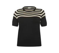 Kaffe Curve Women's Plus Size Pullover Short Sleeves Slim Fit Round Neck, Black/Feather Gray Half Stripe, L