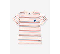 Striped, Short Sleeve T-Shirt with Heart for Kids, PETIT BATEAU vanilla