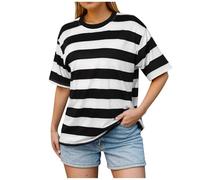 Striped Short Sleeve Undershirts for Women Wearing Korean Loose Big Tops in Spring and Autumn White Polo Shirts Women, black, 3XL