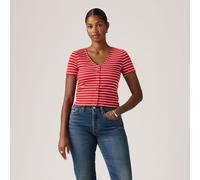 Levi's Women's T-Shirt Muse Tee with V-Neck, Ribbed, Red (Penelope Stripe Urba), S