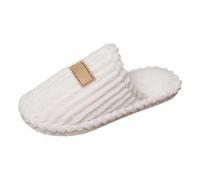 Striped Slippers for Women & Men UK, Cozy Warm Indoor Outdoor House Footwear with Memory Foam Arch Support & Non-Slip Sole, Soft Sole Wide Fit Fuzzy Fluffy Unisex Comfort for Couples (White, 4.5)