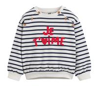 Striped Slogan Buttoned Sweatshirt in Cotton Mix Ecru Stripe/Blue