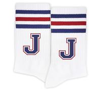 Striped Socks with the Letter ‘J’ in Red & Navy Blue, Initial Socks, Exclusive Gifts for Him&Her, Ladies&Gentlemen, Family, Friends, Birthday Gifts, Anniversary, Thanksgiving, Christmas. (056), J, 8
