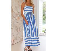Striped Square Neck Cami Dress- Blue Dresses Everyday The Label Blue 16