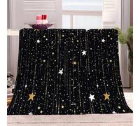 Striped Stars Shooting Star Throw Blanket Double Size Non Shedding Lightweight Black Fleece Blankets Room Decor Super Soft Warm for Adults Kids Girl Gifts, Throw Blanket for Bed Couch Bedroom Sofa